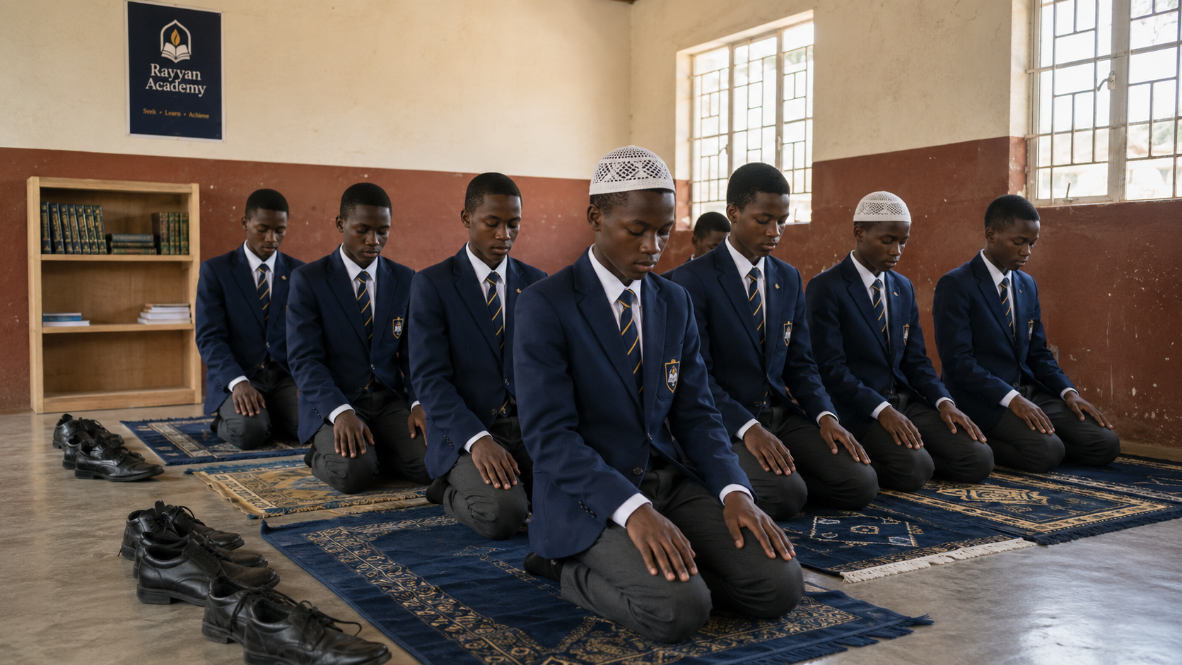 Students praying together at Rayyan Academy